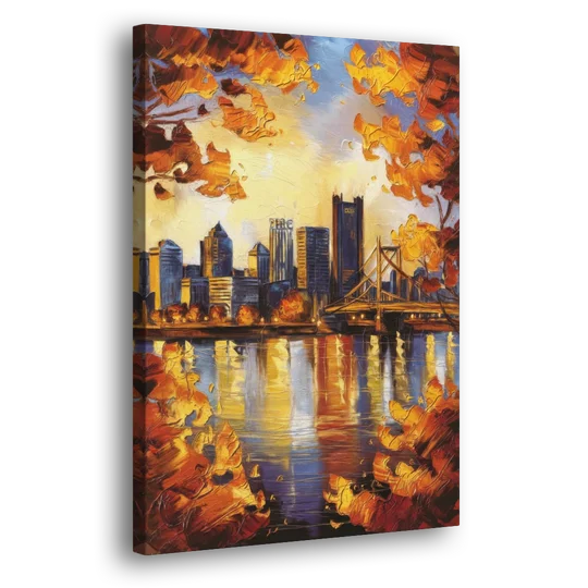 Pittsburgh Skyline in Autumn - Canvas Wall Art - Side
