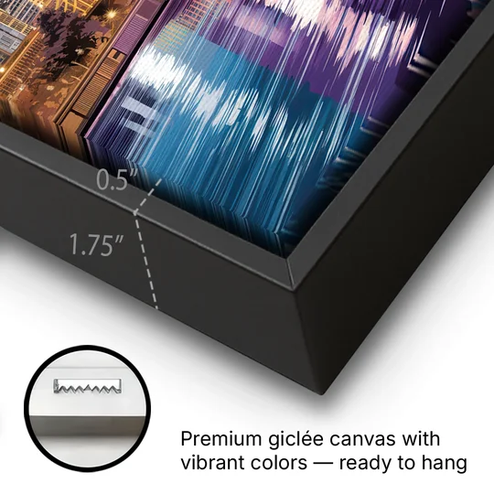 Pittsburgh Skyline Reflection - Black Framed Canvas Wall Art - Gallery Wrap Corner
