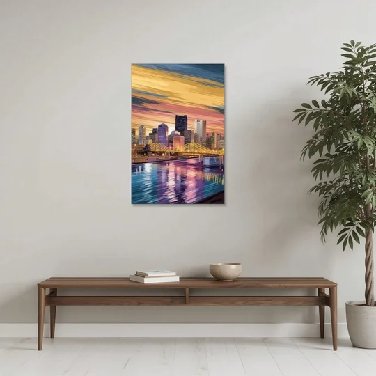 Pittsburgh Skyline Reflection - Canvas Wall Art - Coffee Table - 24x36