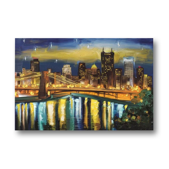 Pittsburgh Skyline With Rivers - Canvas Wall Art - Front