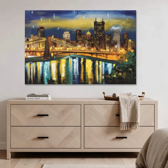 Pittsburgh Skyline With Rivers - Canvas Wall Art - Coffee Table - 60x40