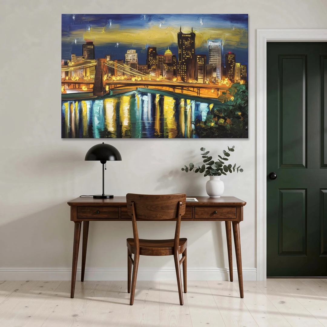 Pittsburgh Skyline With Rivers - Canvas Wall Art - Office - 60x40