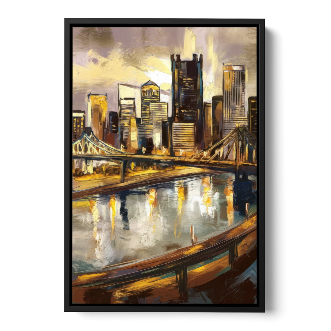Pittsburgh Steel City Vibes - Black Framed Canvas Wall Art - Front