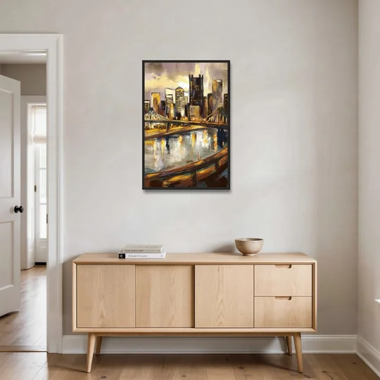 Pittsburgh Steel City Vibes - Black Framed Canvas Wall Art - Coffee Table - 24x36