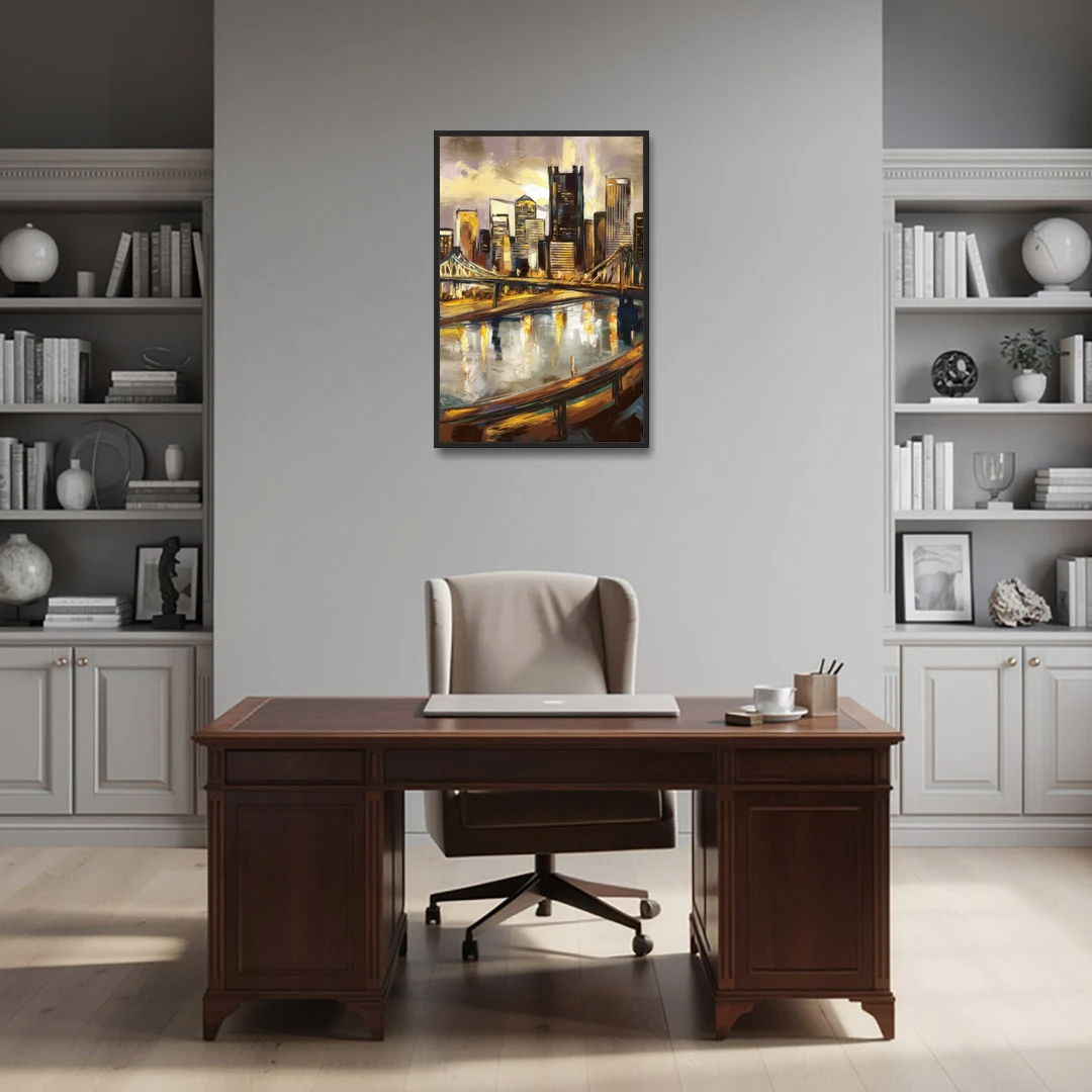 Pittsburgh Steel City Vibes - Black Framed Canvas Wall Art - Office - 24x36