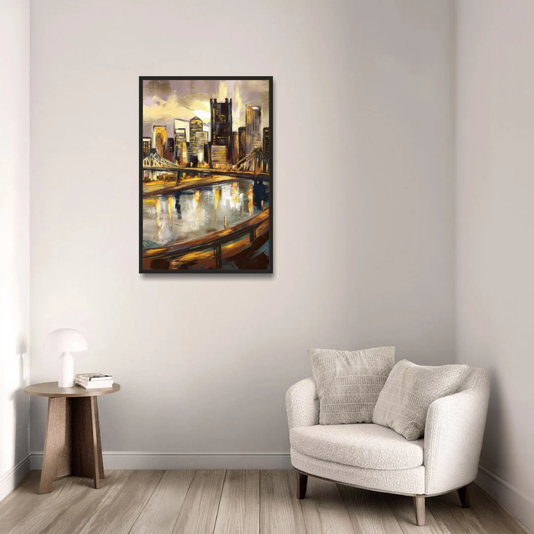 Pittsburgh Steel City Vibes - Black Framed Canvas Wall Art - Sofa - 24x36