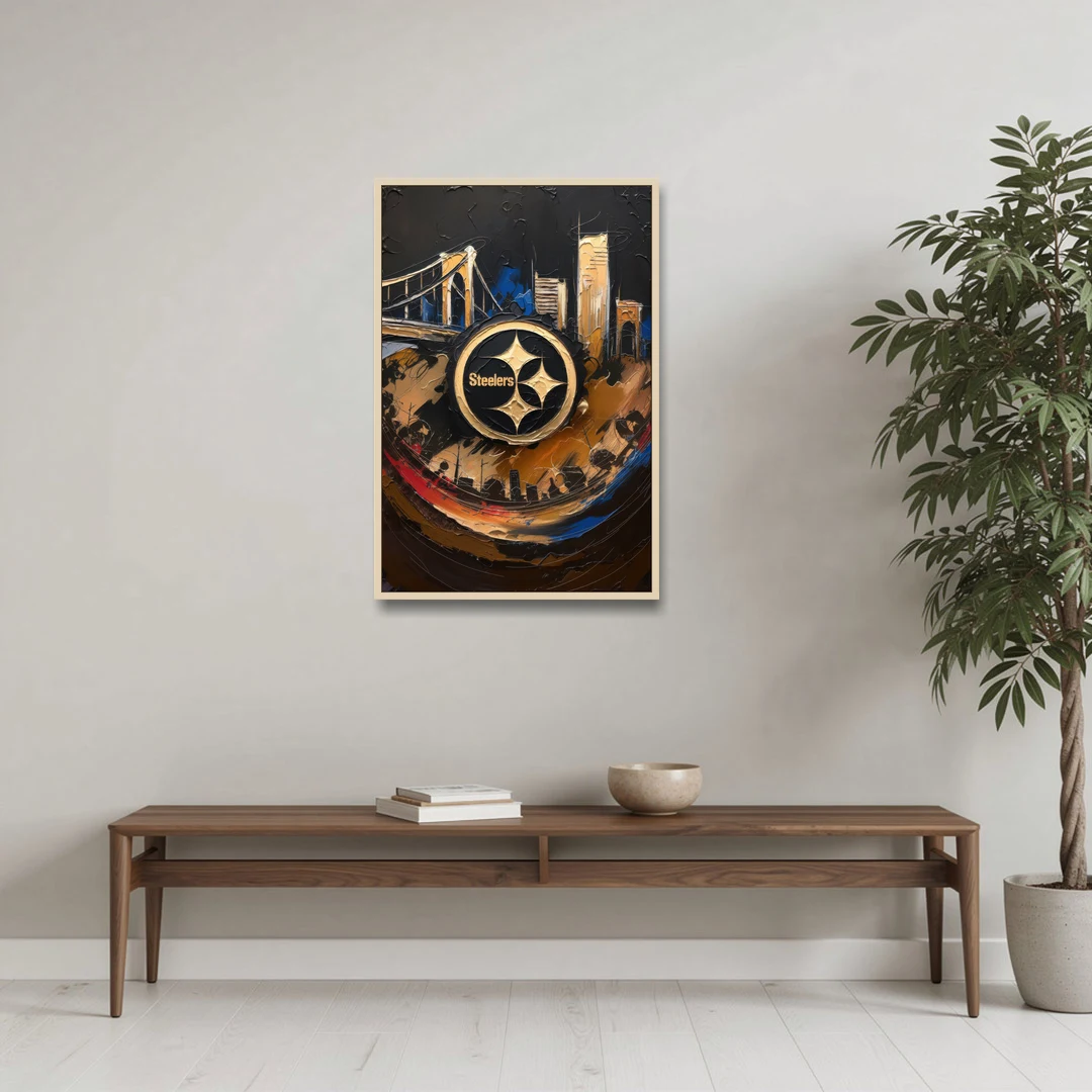 Pittsburgh Steelers Fan Pride - Oak Framed Canvas Wall Art - Coffee Table - 24x36