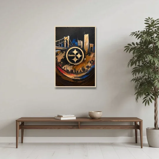 Pittsburgh Steelers Fan Pride - Oak Framed Canvas Wall Art - Coffee Table - 24x36