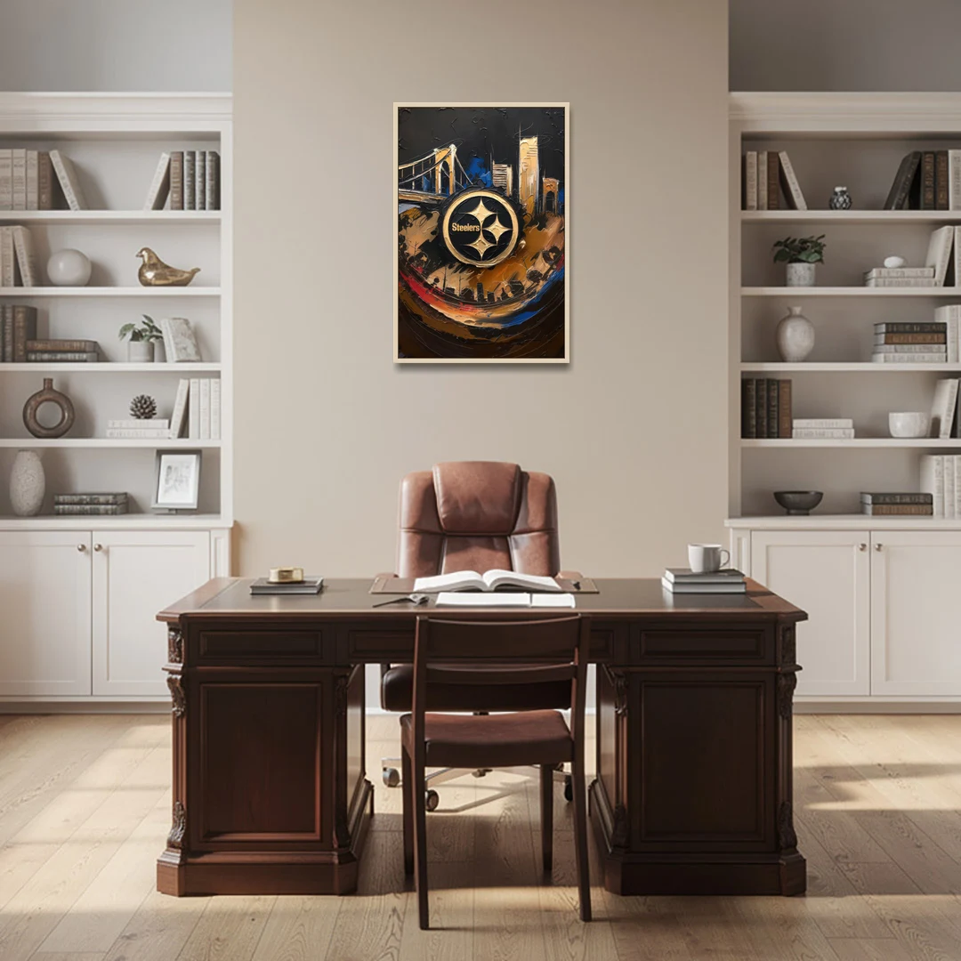 Pittsburgh Steelers Fan Pride - Oak Framed Canvas Wall Art - Office - 24x36