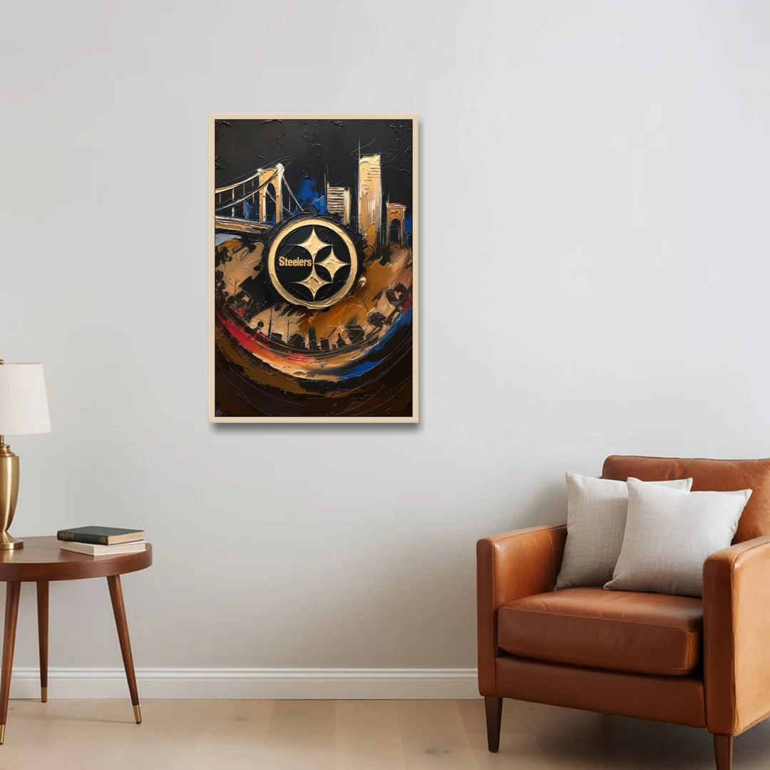 Pittsburgh Steelers Fan Pride - Oak Framed Canvas Wall Art - Sofa - 24x36