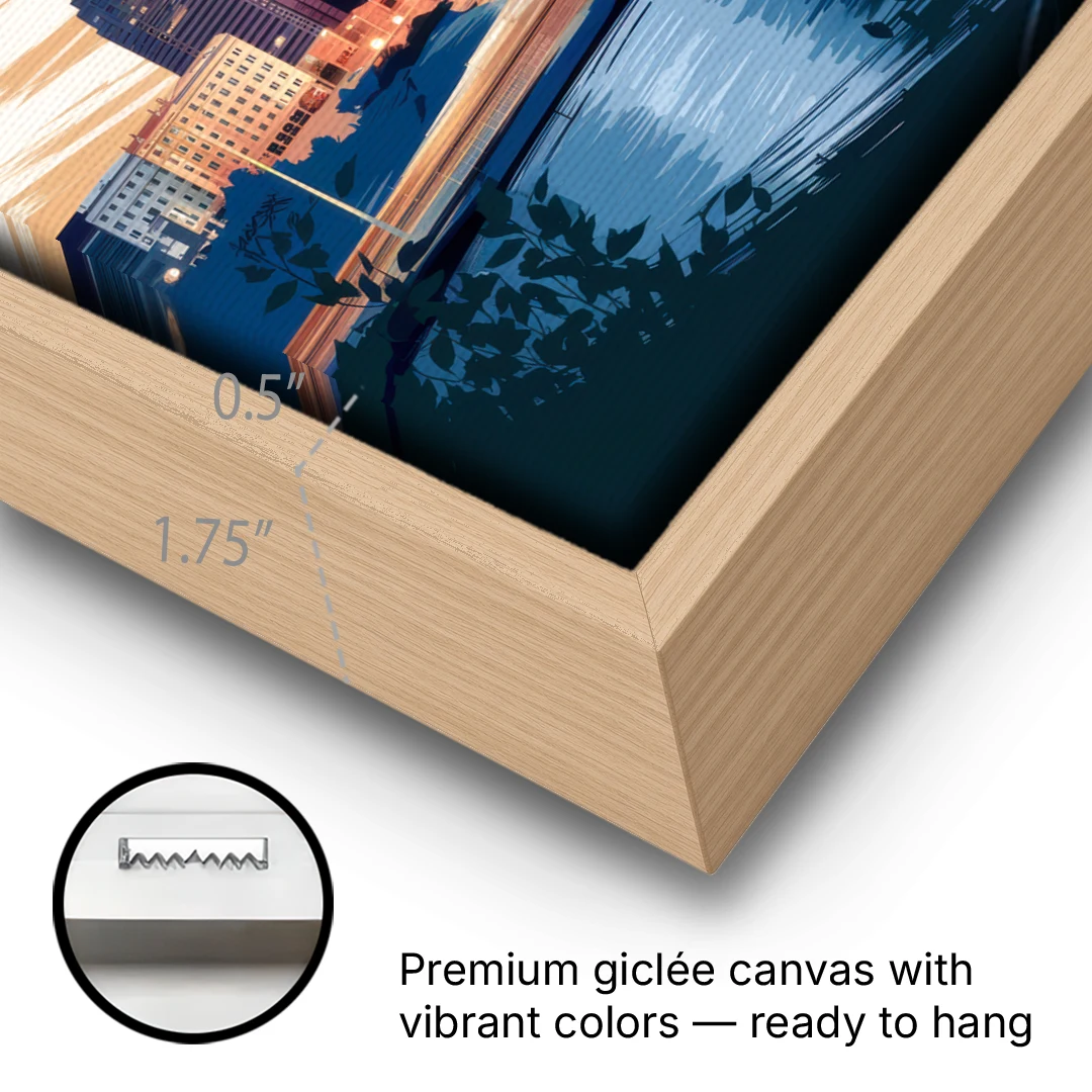Pittsburgh Urban Aesthetic View - Oak Framed Canvas Wall Art - Gallery Wrap Corner