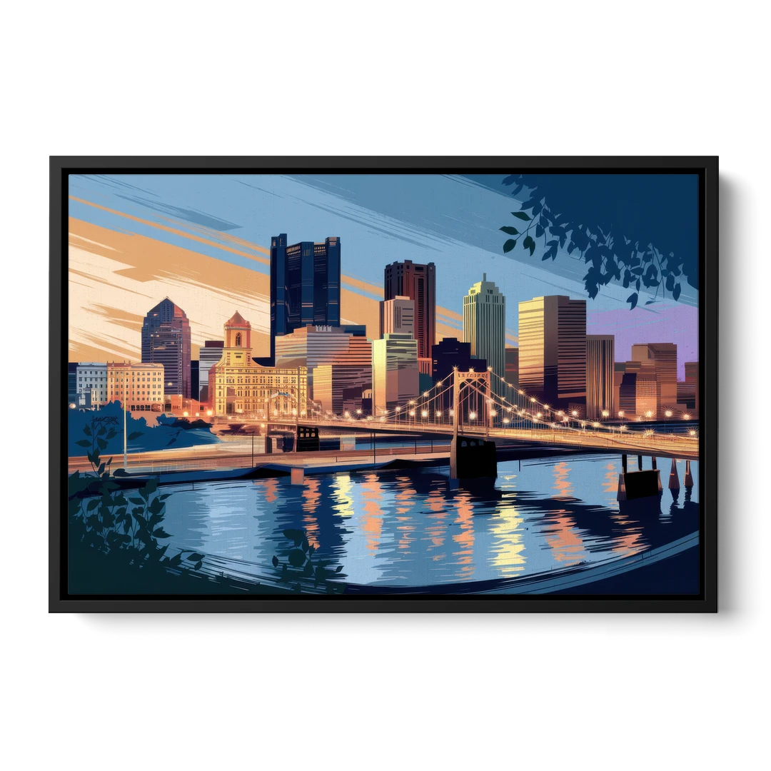 Pittsburgh Urban Aesthetic View - Black Framed Canvas Wall Art - Front