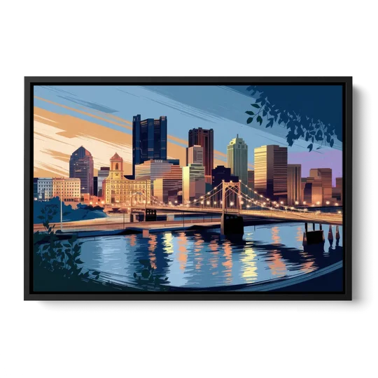 Pittsburgh Urban Aesthetic View - Black Framed Canvas Wall Art - Front