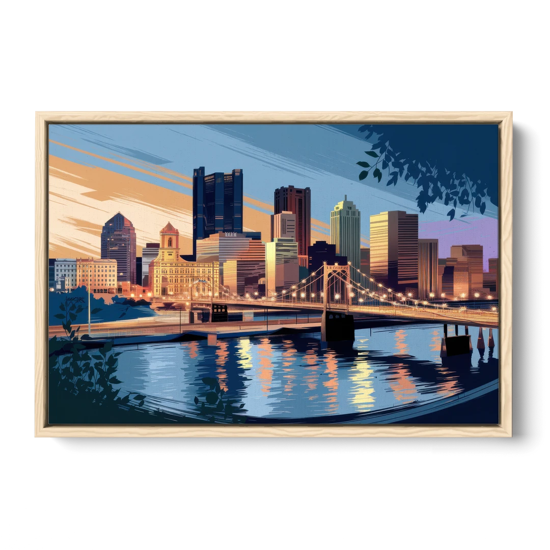 Pittsburgh Urban Aesthetic View - Oak Framed Canvas Wall Art - Front