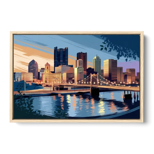 Pittsburgh Urban Aesthetic View - Oak Framed Canvas Wall Art - Front