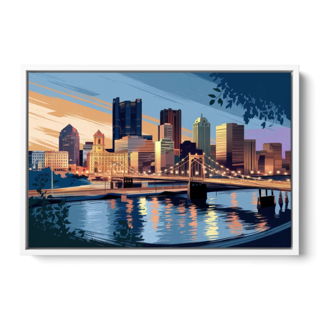Pittsburgh Urban Aesthetic View - White Framed Canvas Wall Art - Front