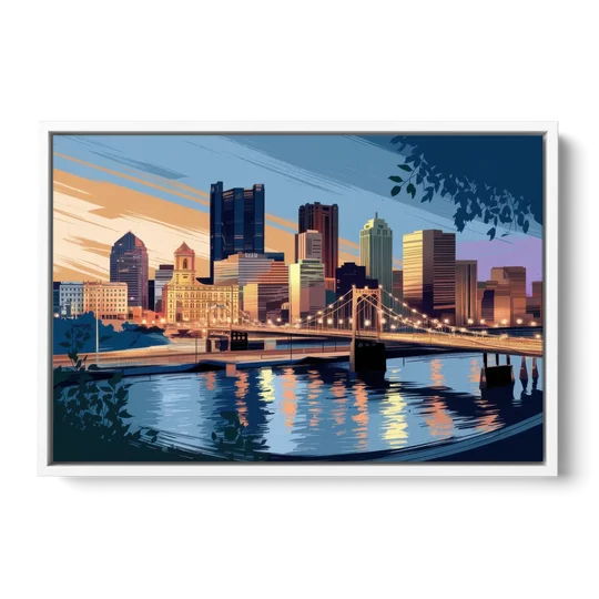 Pittsburgh Urban Aesthetic View - White Framed Canvas Wall Art - Front