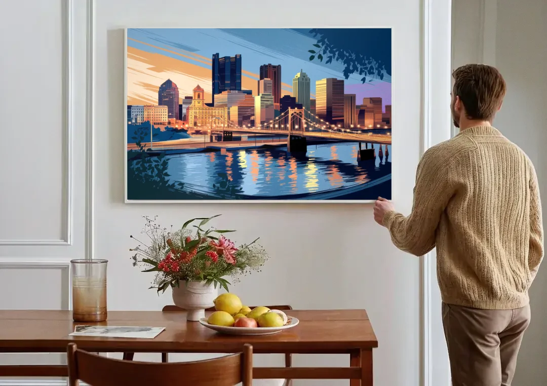 Pittsburgh Urban Aesthetic View canvas wall art above a dining table