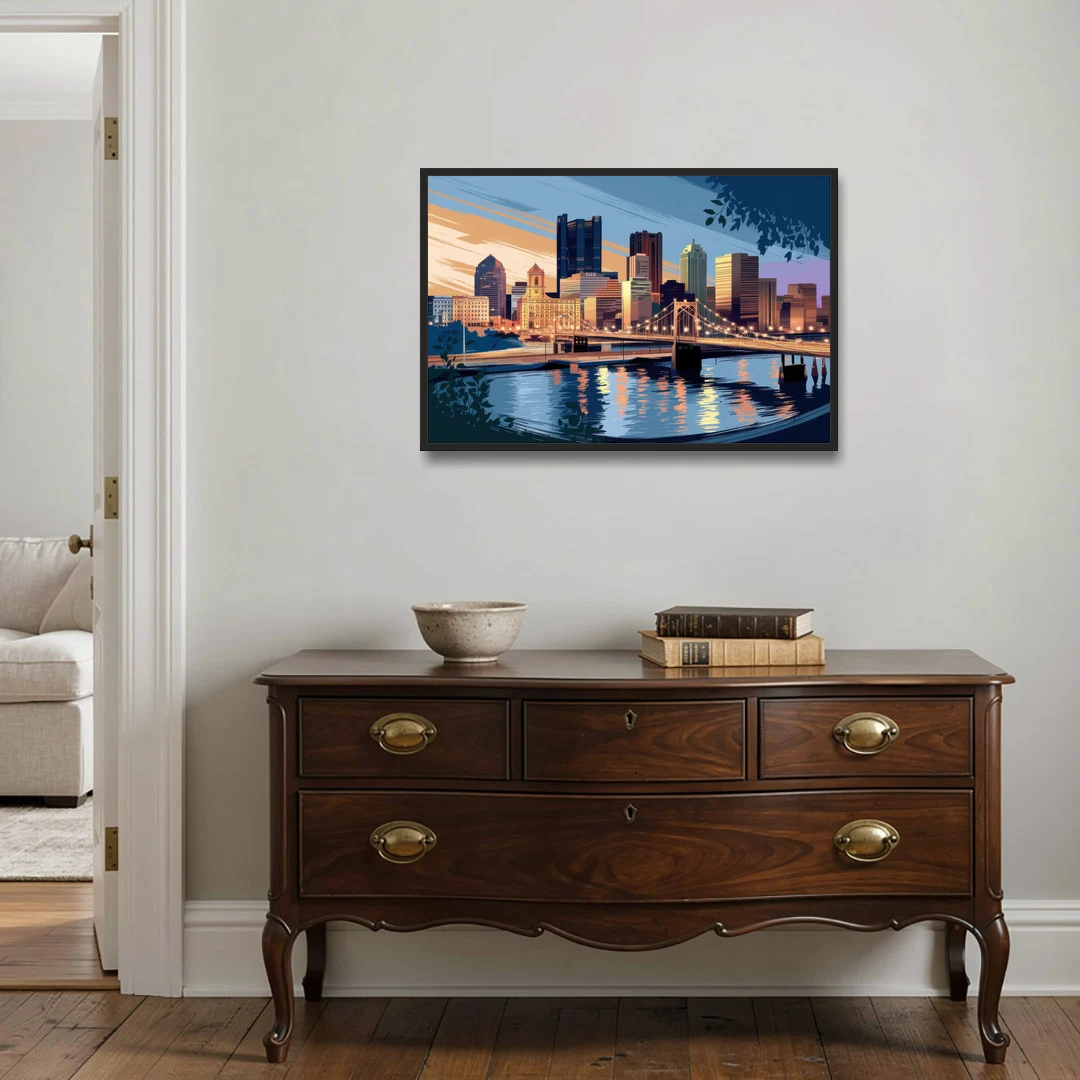 Pittsburgh Urban Aesthetic View - Black Framed Canvas Wall Art - Coffee Table - 36x24