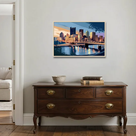 Pittsburgh Urban Aesthetic View - Oak Framed Canvas Wall Art - Coffee Table - 36x24