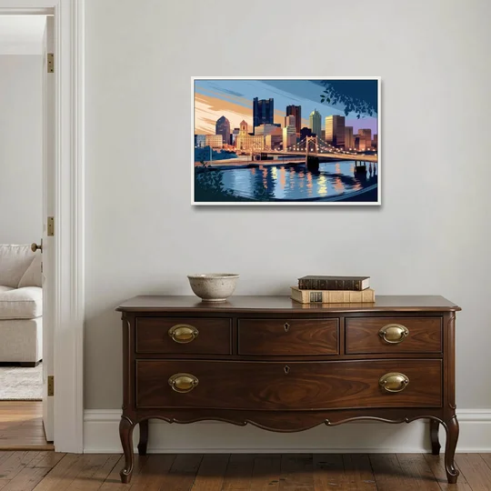 Pittsburgh Urban Aesthetic View - White Framed Canvas Wall Art - Coffee Table - 36x24
