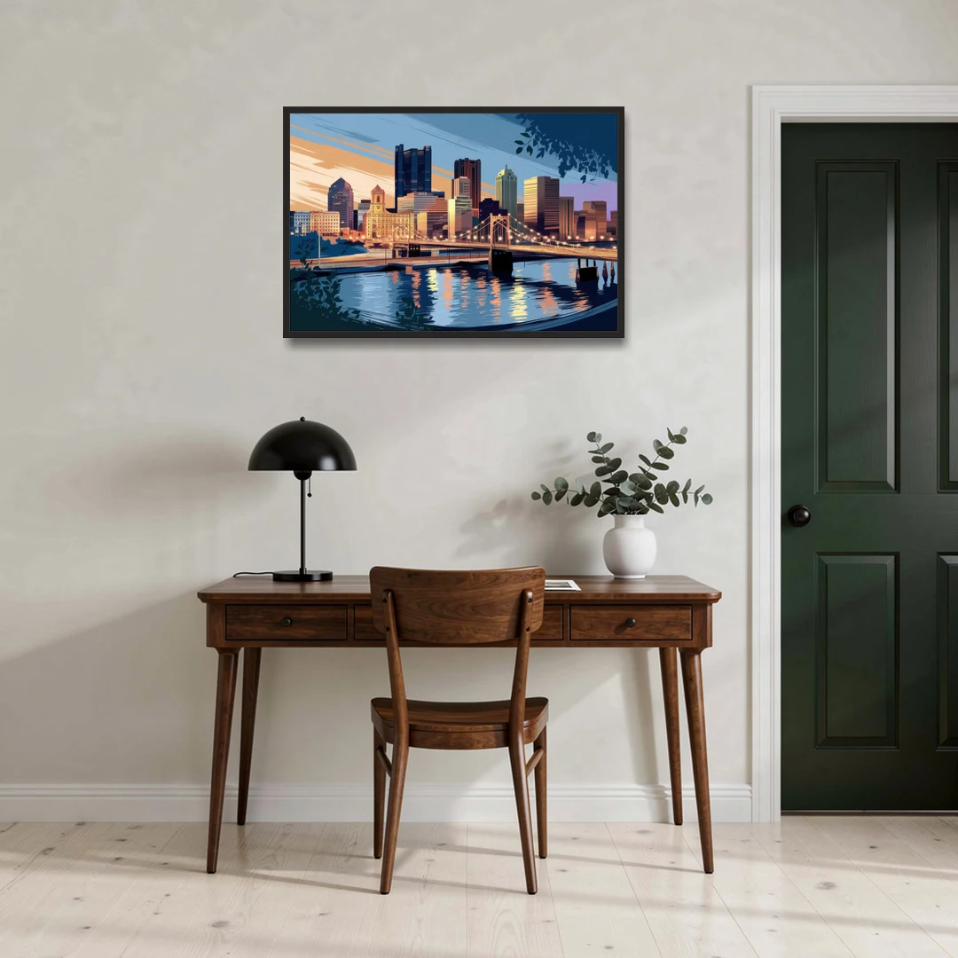 Pittsburgh Urban Aesthetic View - Black Framed Canvas Wall Art - Office - 36x24
