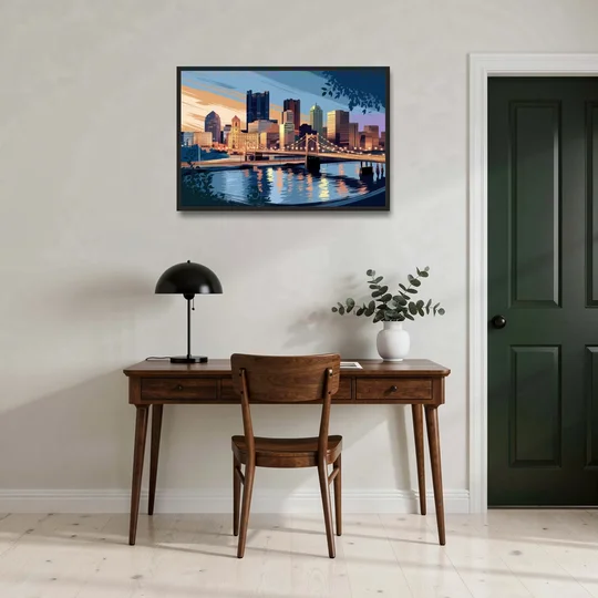 Pittsburgh Urban Aesthetic View - Black Framed Canvas Wall Art - Office - 36x24
