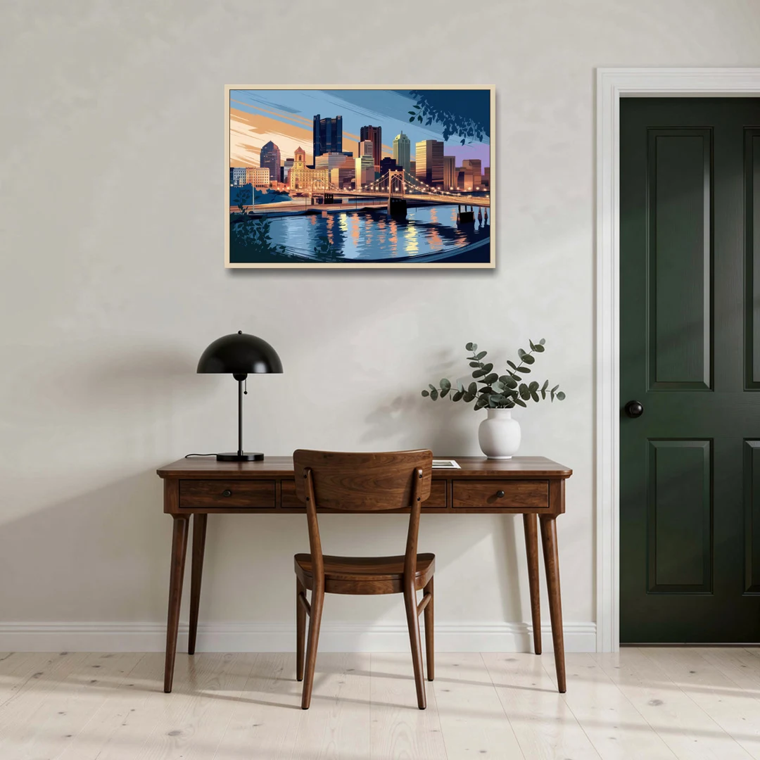Pittsburgh Urban Aesthetic View - Oak Framed Canvas Wall Art - Office - 36x24