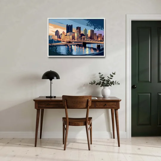 Pittsburgh Urban Aesthetic View - White Framed Canvas Wall Art - Office - 36x24
