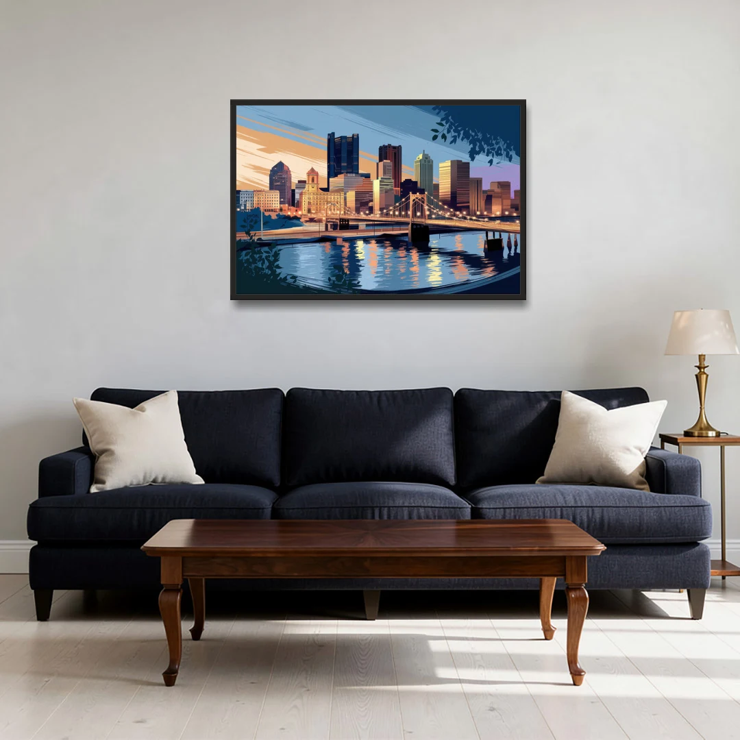 Pittsburgh Urban Aesthetic View - Black Framed Canvas Wall Art - Sofa - 36x24