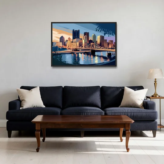 Pittsburgh Urban Aesthetic View - Black Framed Canvas Wall Art - Sofa - 36x24