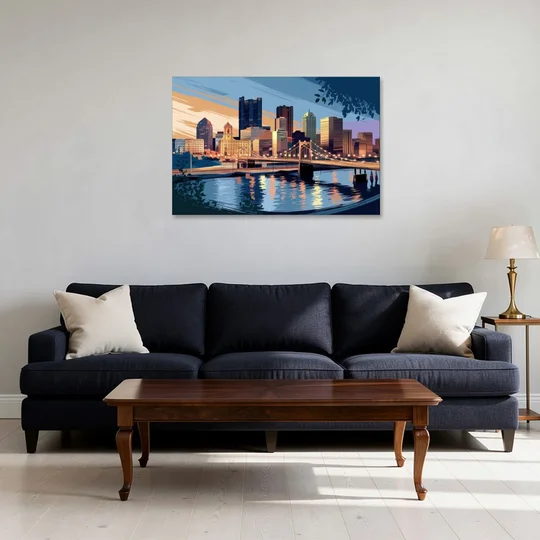 Pittsburgh Urban Aesthetic View - Canvas Wall Art - Sofa - 36x24