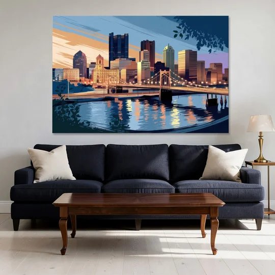 Pittsburgh Urban Aesthetic View - Canvas Wall Art - Sofa - 60x40