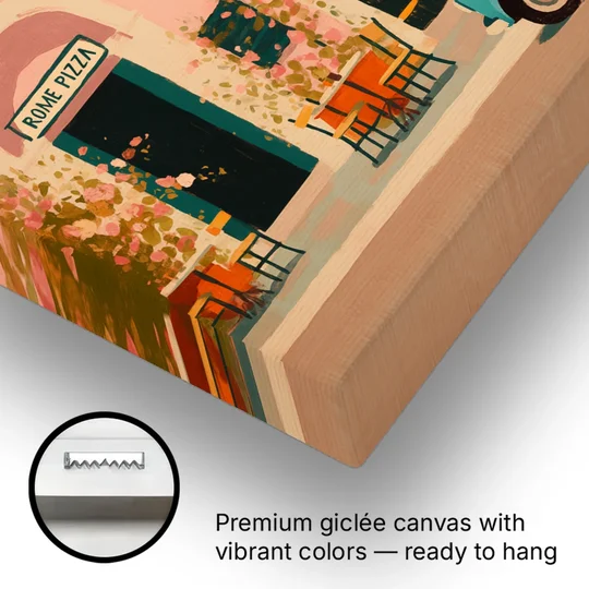 Pizza Art of a Pink Roman Pizzeria - Canvas Wall Art - Gallery Wrap Corner