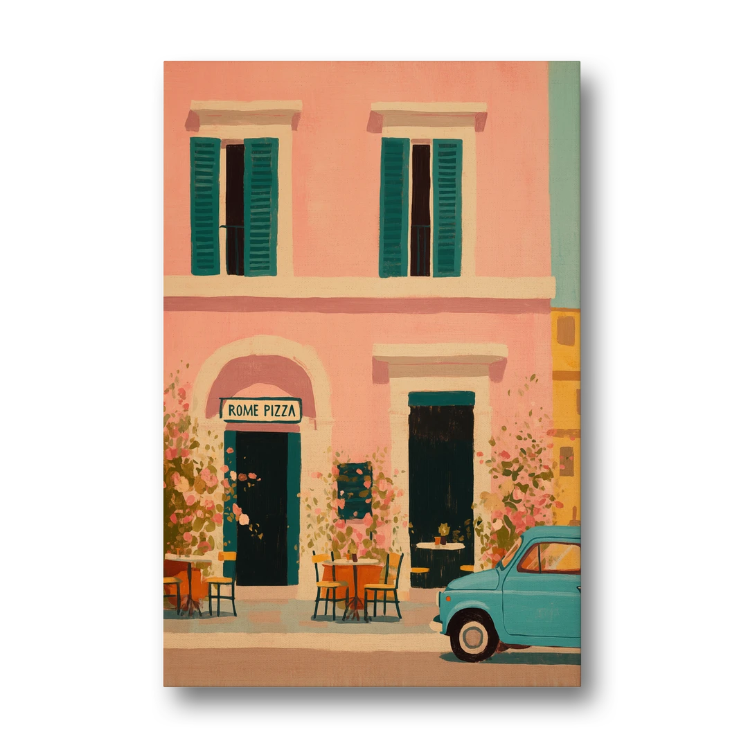 Pizza Art of a Pink Roman Pizzeria - Canvas Wall Art - Front