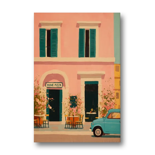 Pizza Art of a Pink Roman Pizzeria - Canvas Wall Art - Front