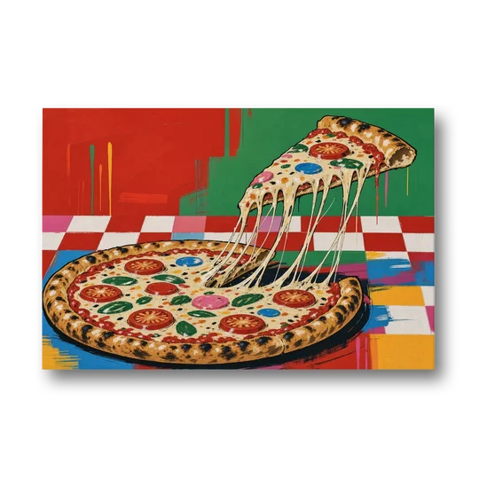 Pizza Poster with the Cheese Pull - Canvas Wall Art - Front