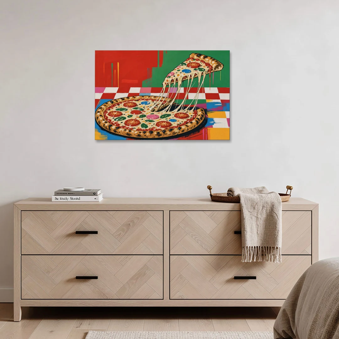 Pizza Poster with the Cheese Pull - Canvas Wall Art - Coffee Table - 36x24