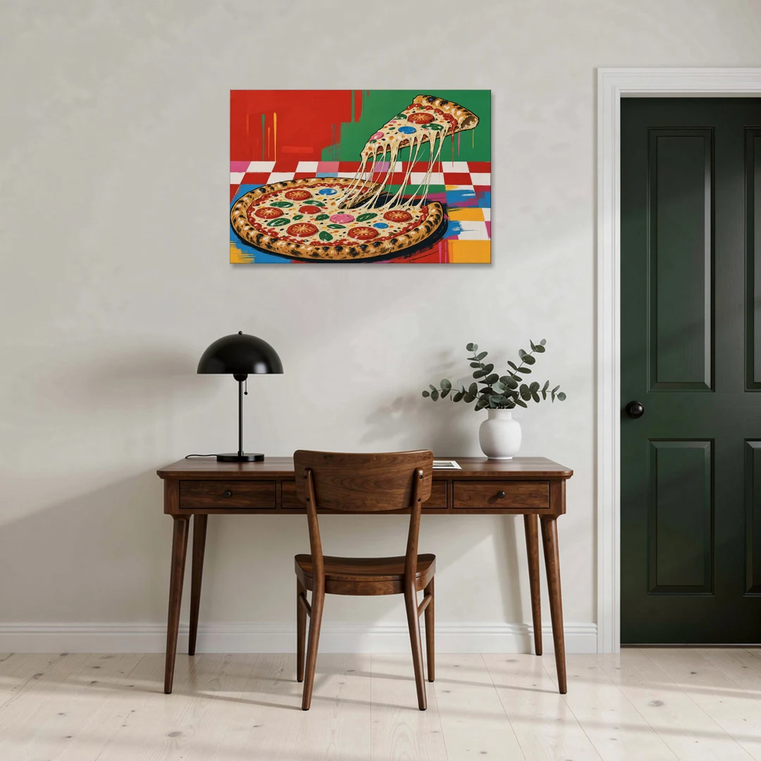 Pizza Poster with the Cheese Pull - Canvas Wall Art - Office - 36x24