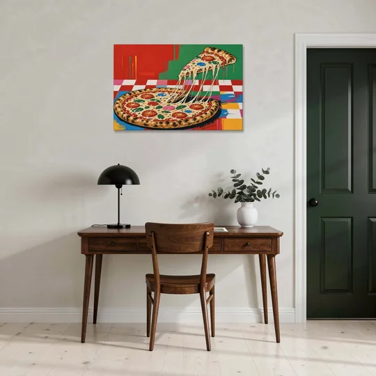 Pizza Poster with the Cheese Pull - Canvas Wall Art - Office - 36x24
