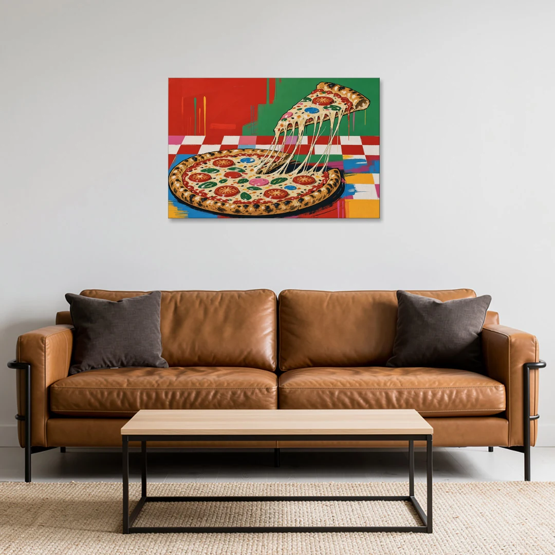 Pizza Poster with the Cheese Pull - Canvas Wall Art - Sofa - 36x24