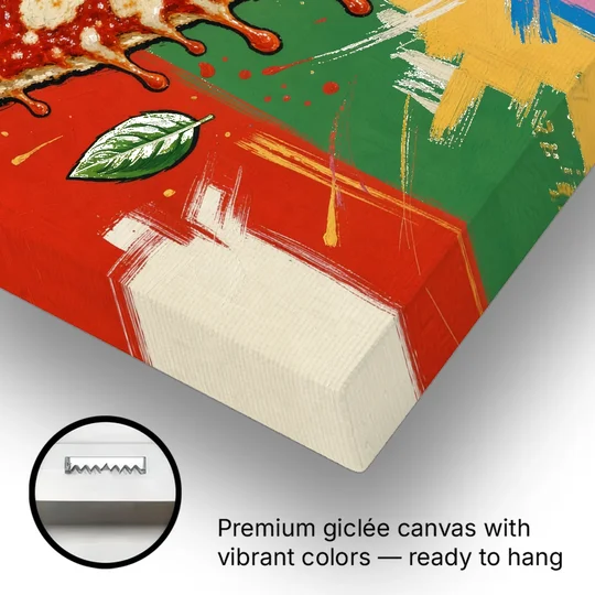 Pizza Prints of a Falling Margherita Slice - Canvas Wall Art - Gallery Wrap Corner