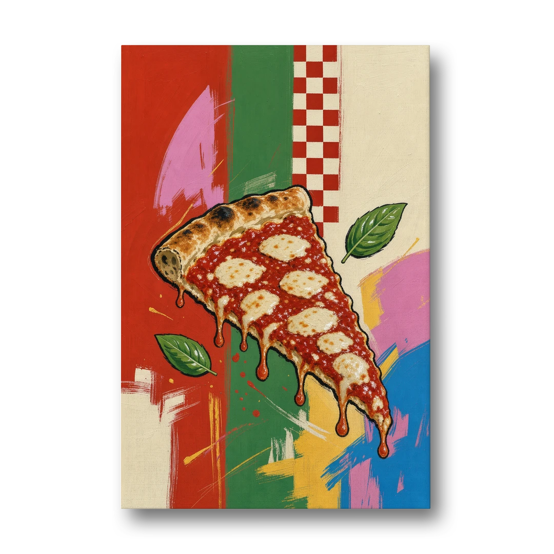 Pizza Prints of a Falling Margherita Slice - Canvas Wall Art - Front