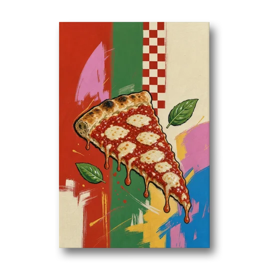 Pizza Prints of a Falling Margherita Slice - Canvas Wall Art - Front
