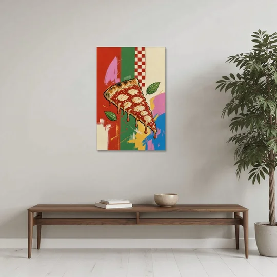 Pizza Prints of a Falling Margherita Slice - Canvas Wall Art - Coffee Table - 24x36