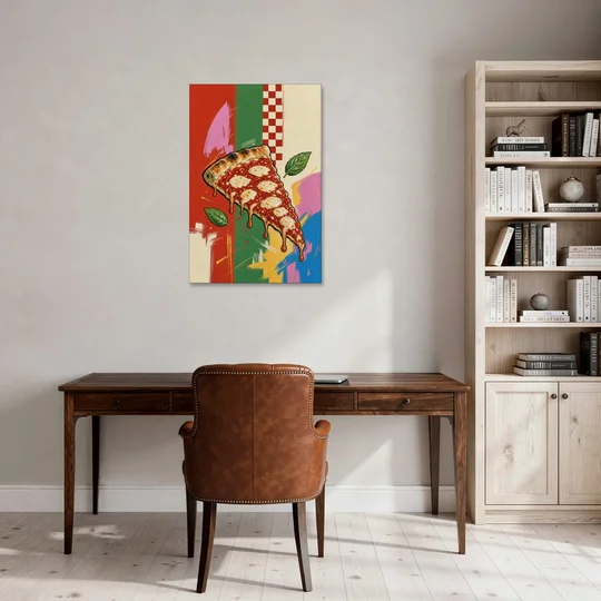 Pizza Prints of a Falling Margherita Slice - Canvas Wall Art - Office - 24x36