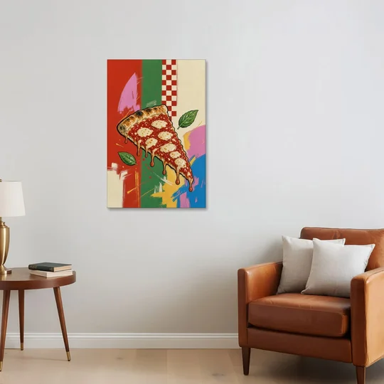 Pizza Prints of a Falling Margherita Slice - Canvas Wall Art - Sofa - 24x36