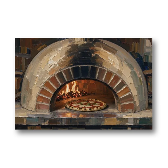Pizza Restaurant Decor with a Brick Oven Glow - Canvas Wall Art - Front