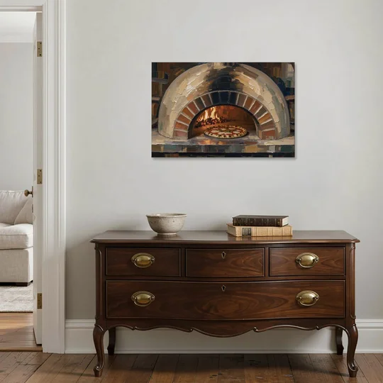 Pizza Restaurant Decor with a Brick Oven Glow - Canvas Wall Art - Coffee Table - 36x24
