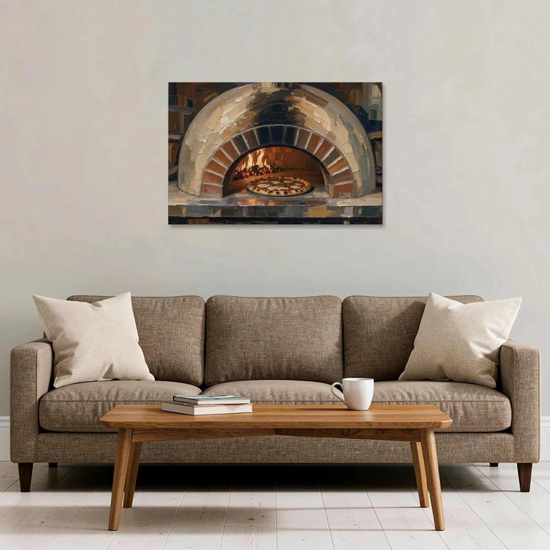 Pizza Restaurant Decor with a Brick Oven Glow - Canvas Wall Art - Sofa - 36x24